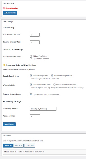 Auto Backlinks Builder Settings Page