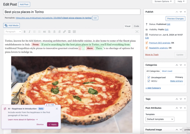 Yoast AI Optimize: Classic Editor Integration